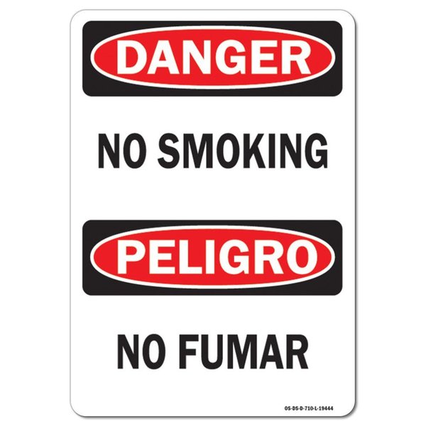 Signmission OSHA Danger Sign, No Smoking Bilingual, 10in X 7in Aluminum, 7" W, 10" L, Landscape OS-DS-A-710-L-19444